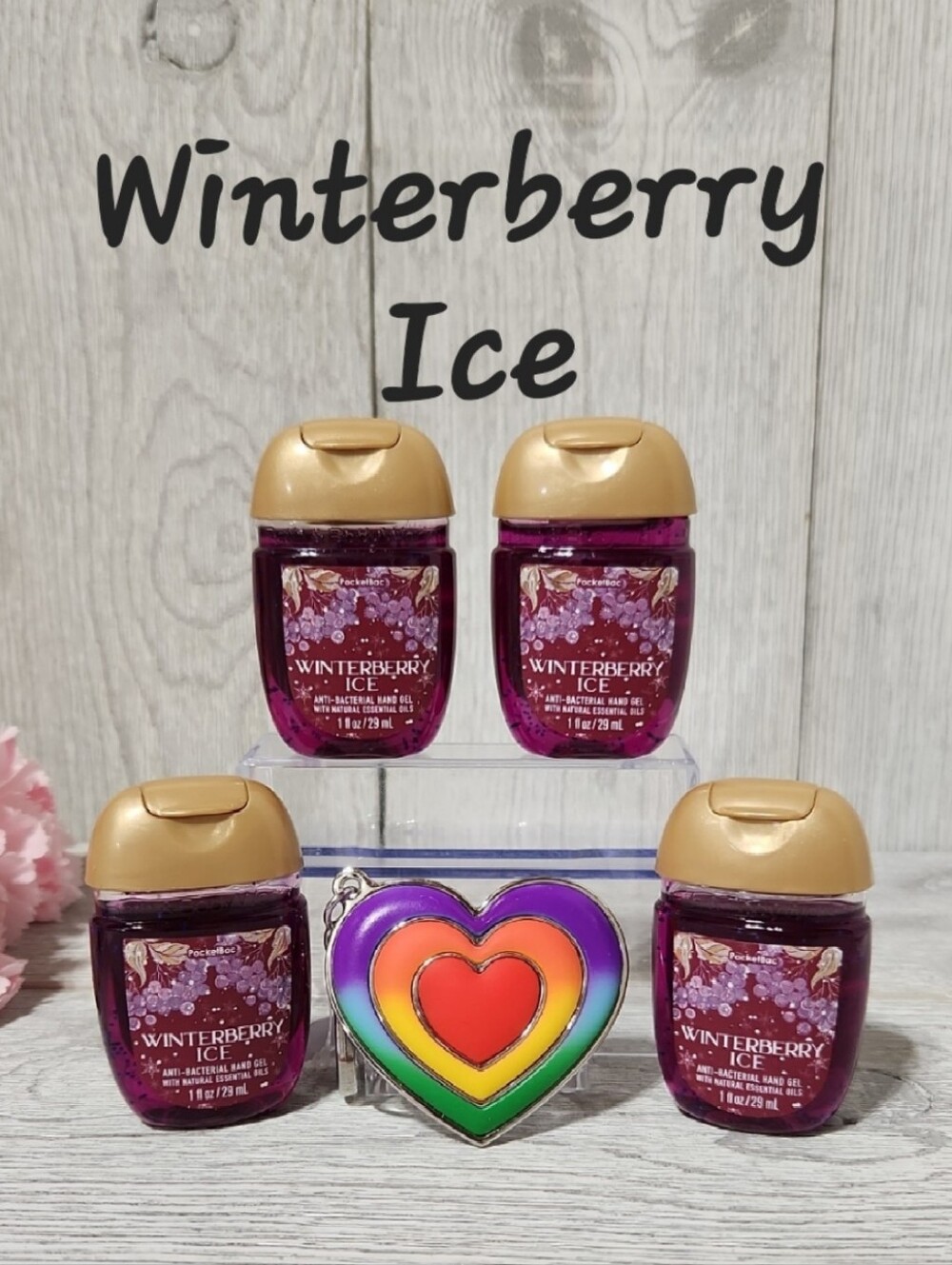 Bath & Body Works Rainbow Heart Pocketbac Holder & 4 Winterberry Ice Refills